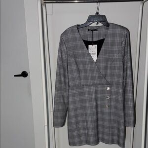 Zara Black and White Plaid Blazer Dress